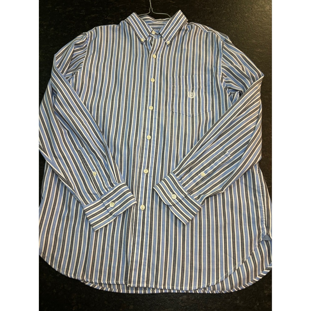 Chaps Mens Blue White Striped Long Sleeve Button‎ Down Shirt Size Medium